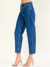 WOMEN'S BUTTON CLOSURE POCKETS SKINNY LEG DENIM PANTS