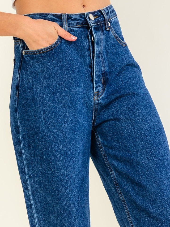 WOMEN'S BUTTON CLOSURE POCKETS SKINNY LEG DENIM PANTS