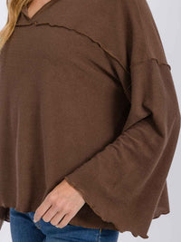 WOMEN'S LONG BELL SLEEVE V-NECK HOODED OVERSIZED TOP