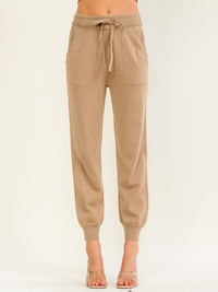 WOMEN'S ELASTIC WAIST FRONT POCKETS JOGGER LEG PANTS