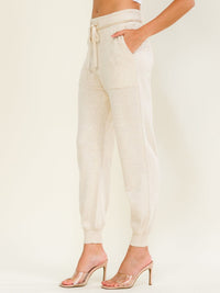WOMEN'S ELASTIC WAIST FRONT POCKETS JOGGER LEG PANTS