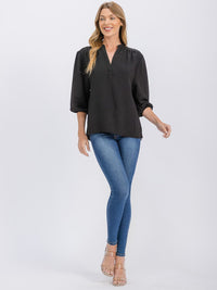 WOMEN'S 3/4 SLEEVE V-NECK HIGH-LOW BLOUSE