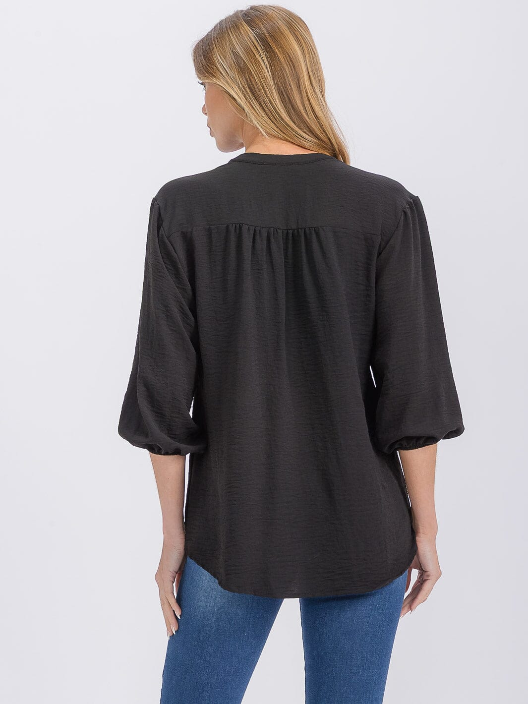 WOMEN'S 3/4 SLEEVE V-NECK HIGH-LOW BLOUSE