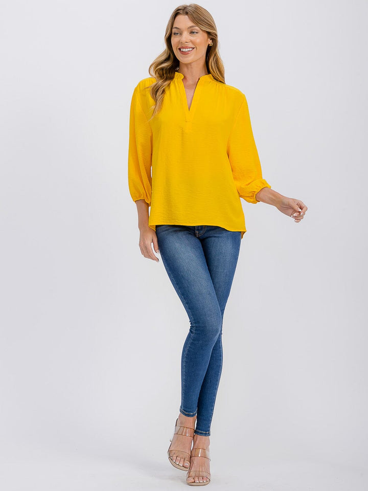 WOMEN'S 3/4 SLEEVE V-NECK HIGH-LOW BLOUSE