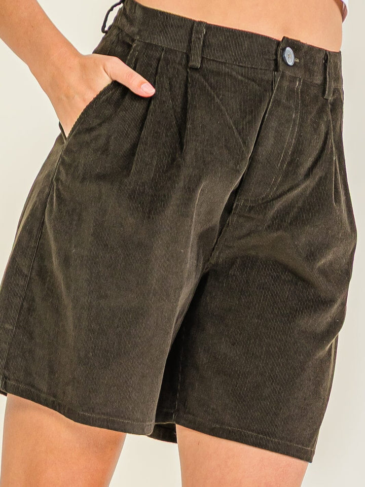 WOMEN'S BUTTON CLOSURE POCKETS CORDUROY SHORTS