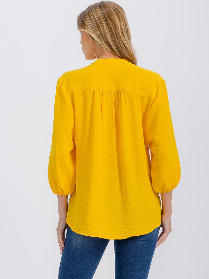 WOMEN'S 3/4 SLEEVE V-NECK HIGH-LOW BLOUSE