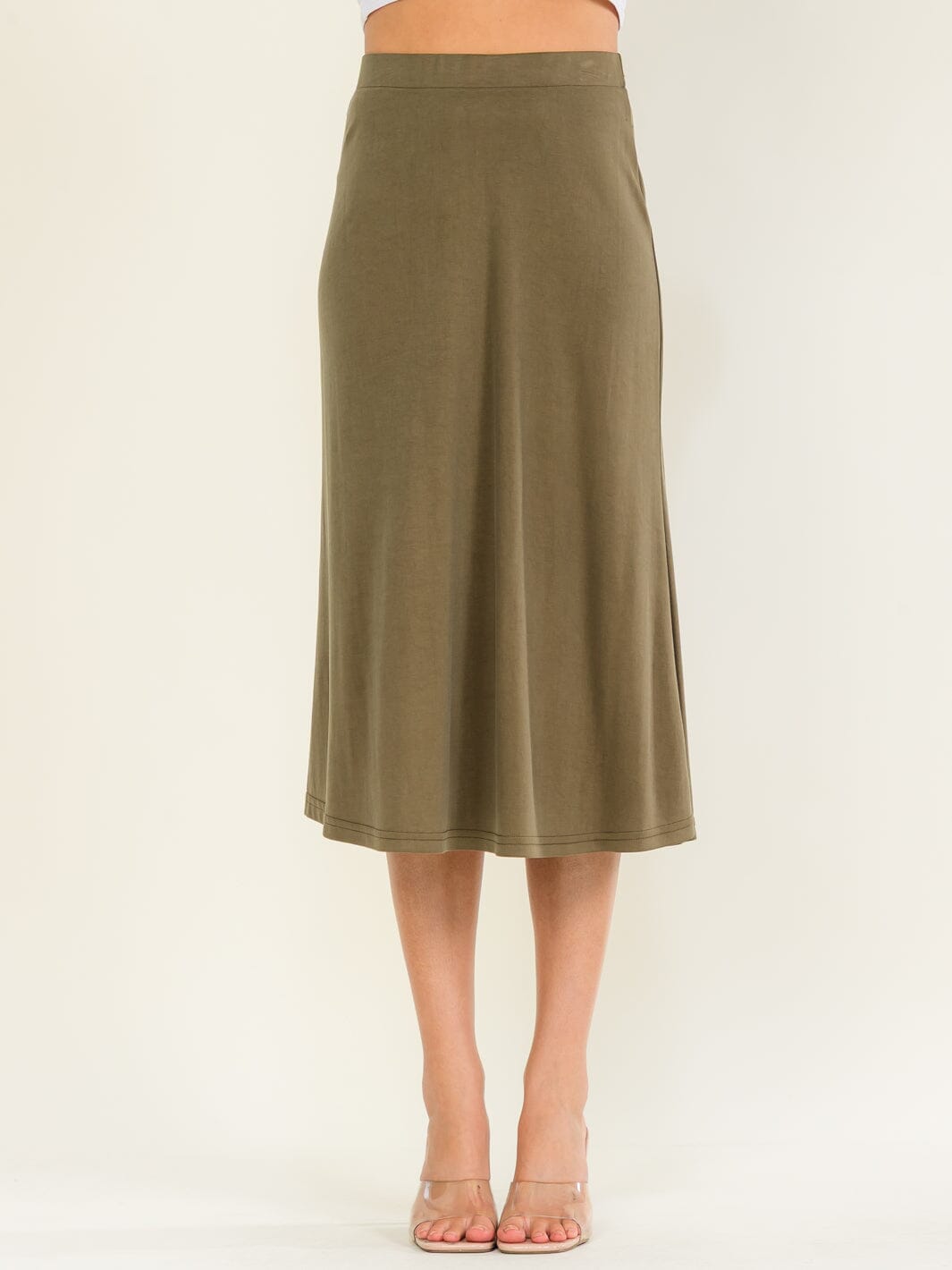 WOMEN'S ELASTIC WAIST SOLID MIDI SKIRT