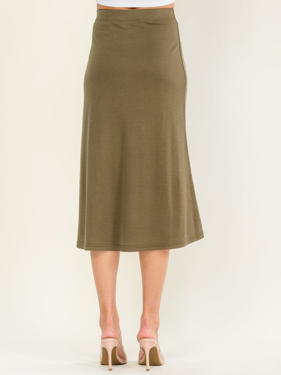 WOMEN'S ELASTIC WAIST SOLID MIDI SKIRT