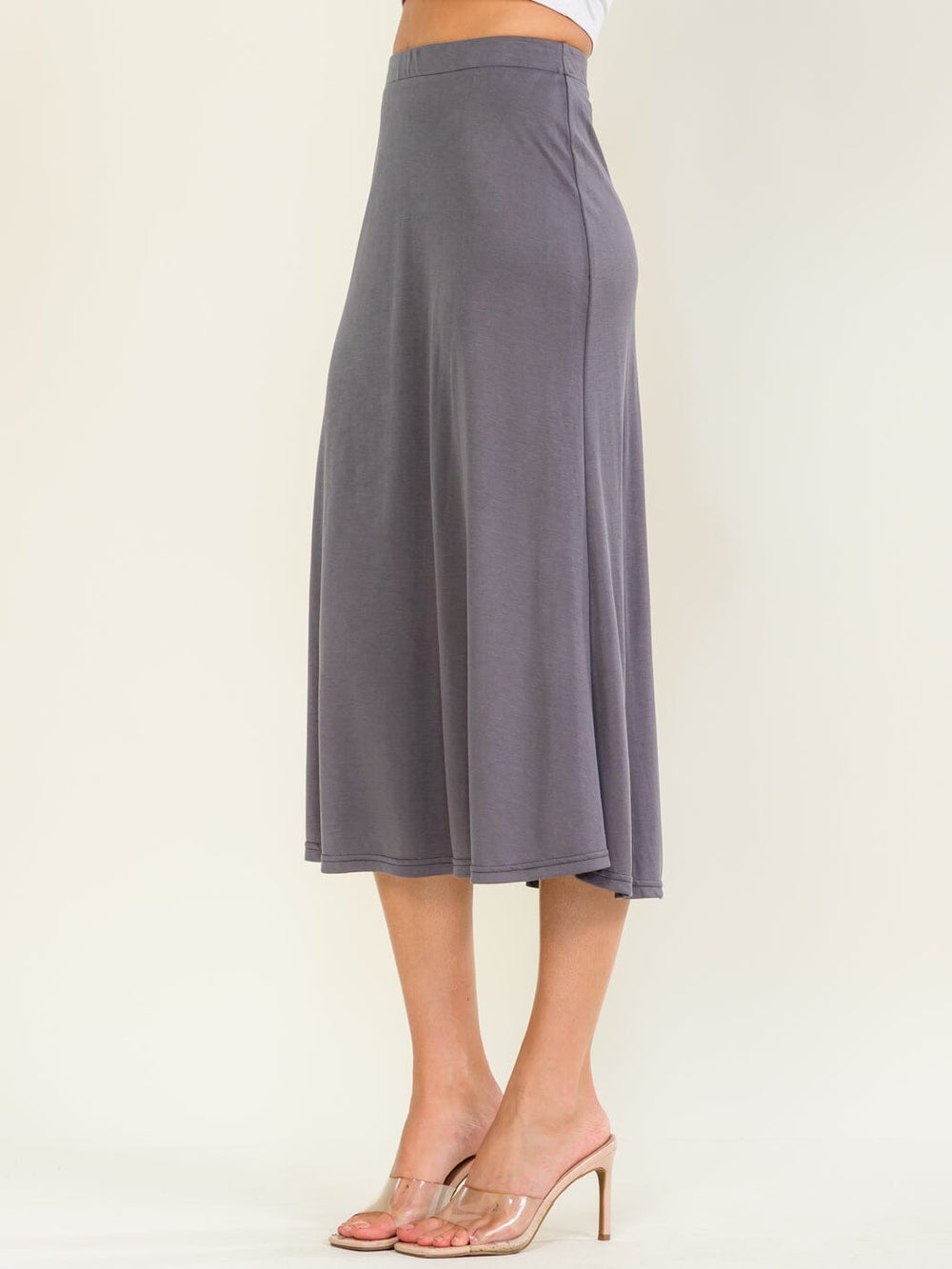WOMEN'S ELASTIC WAIST SOLID MIDI SKIRT