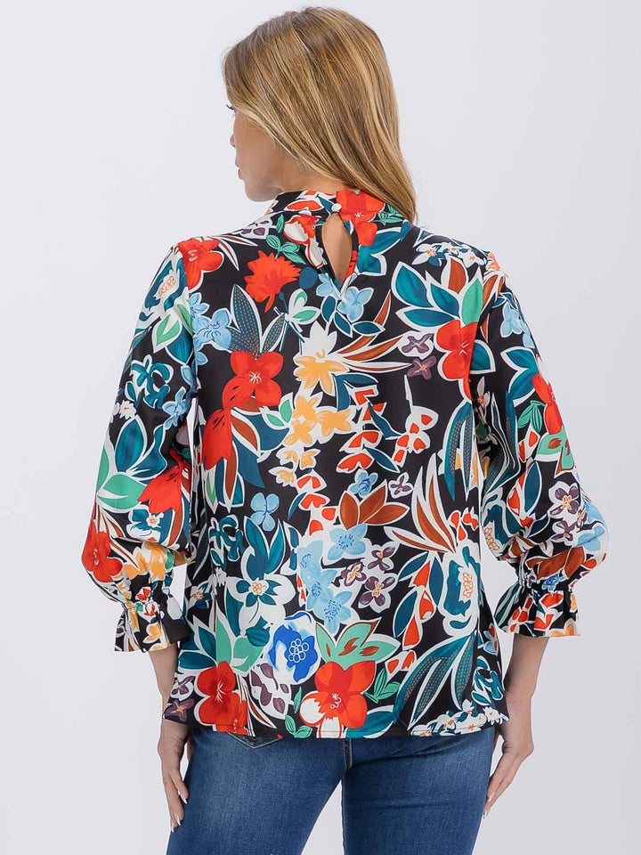 WOMEN'S 3/4 SLEEVE MOCK NECK FLORAL BLOUSE