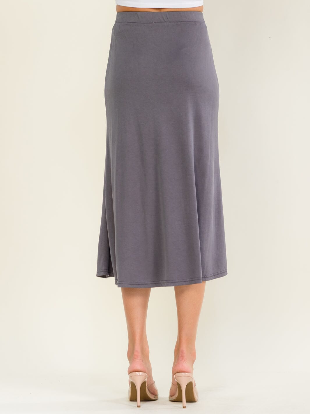 WOMEN'S ELASTIC WAIST SOLID MIDI SKIRT