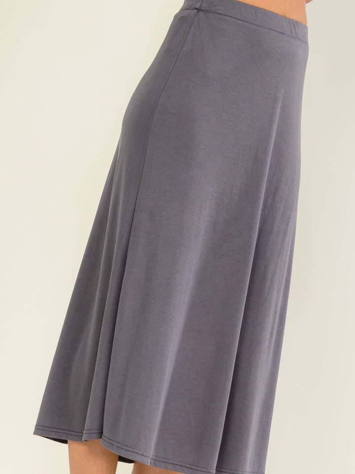 WOMEN'S ELASTIC WAIST SOLID MIDI SKIRT
