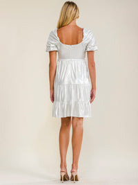 WOMEN'S SHORT PUFF SLEEVE TIERED SHIMMER MINI DRESS