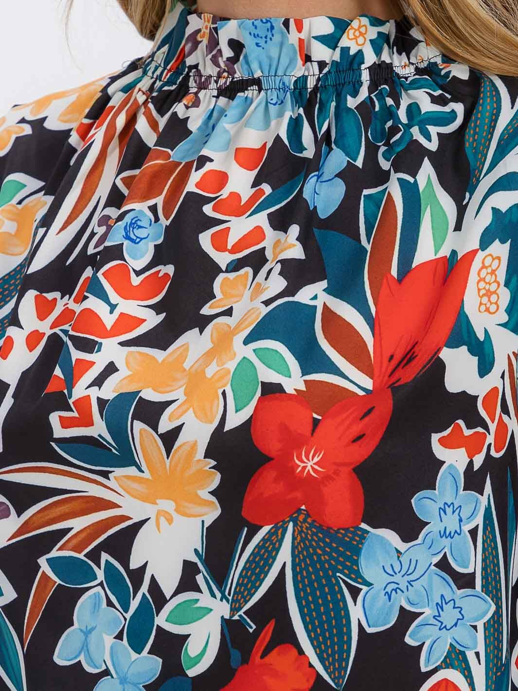 WOMEN'S 3/4 SLEEVE MOCK NECK FLORAL BLOUSE