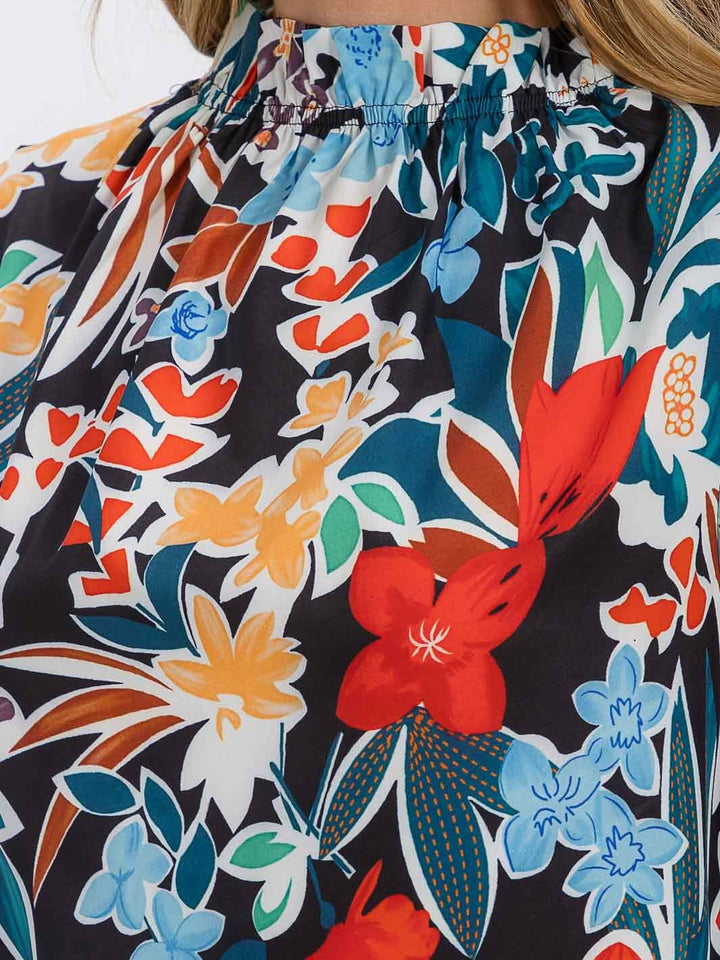 WOMEN'S 3/4 SLEEVE MOCK NECK FLORAL BLOUSE