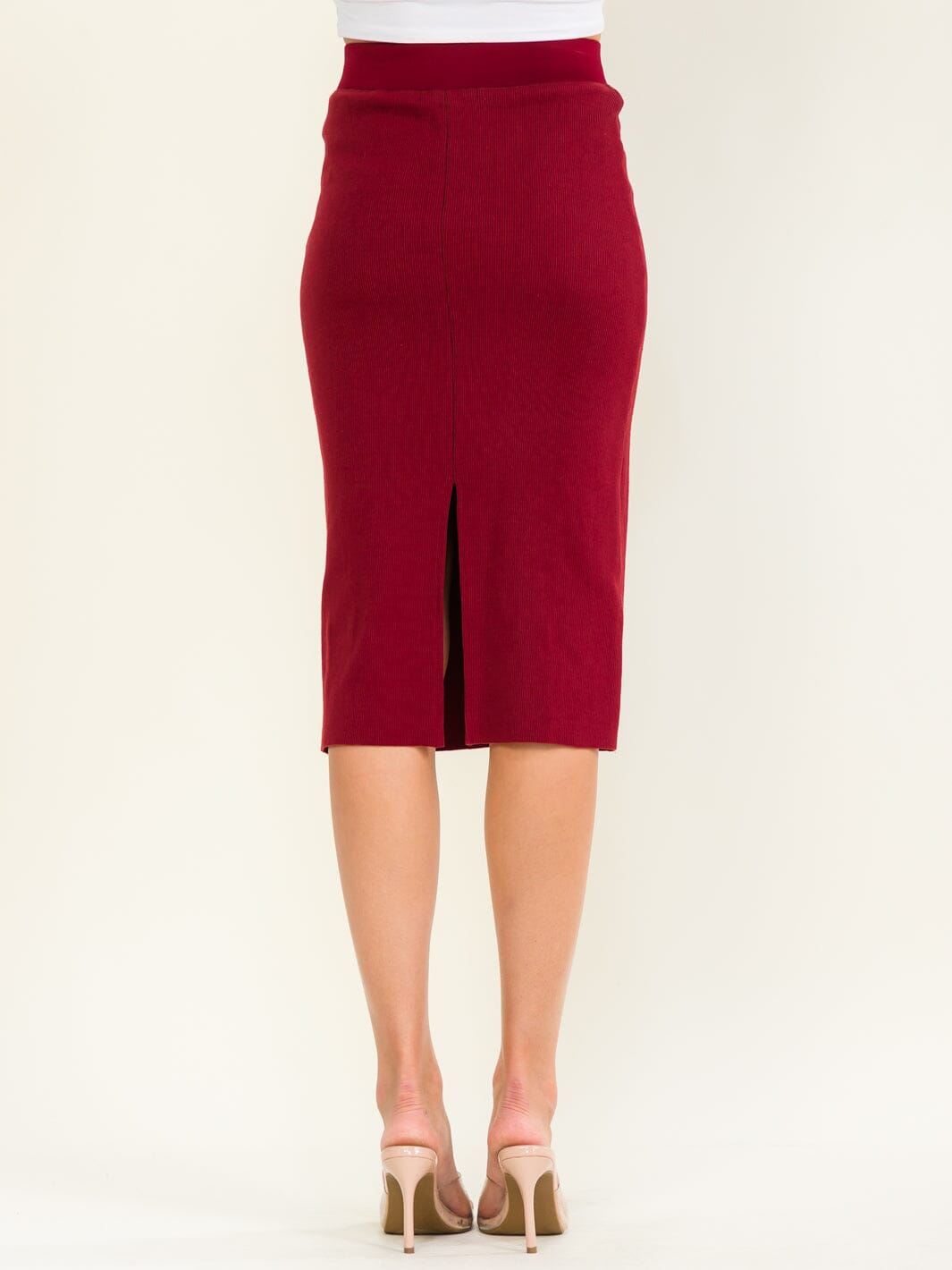 WOMEN'S ELASTIC WAIST RIBBED MIDI SKIRT