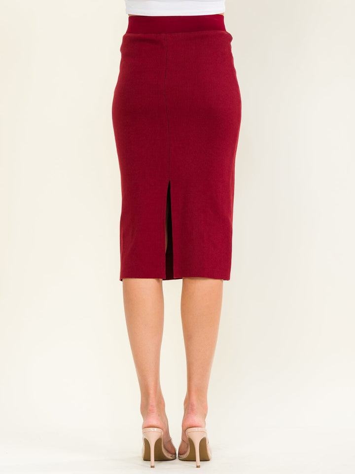 WOMEN'S ELASTIC WAIST RIBBED MIDI SKIRT