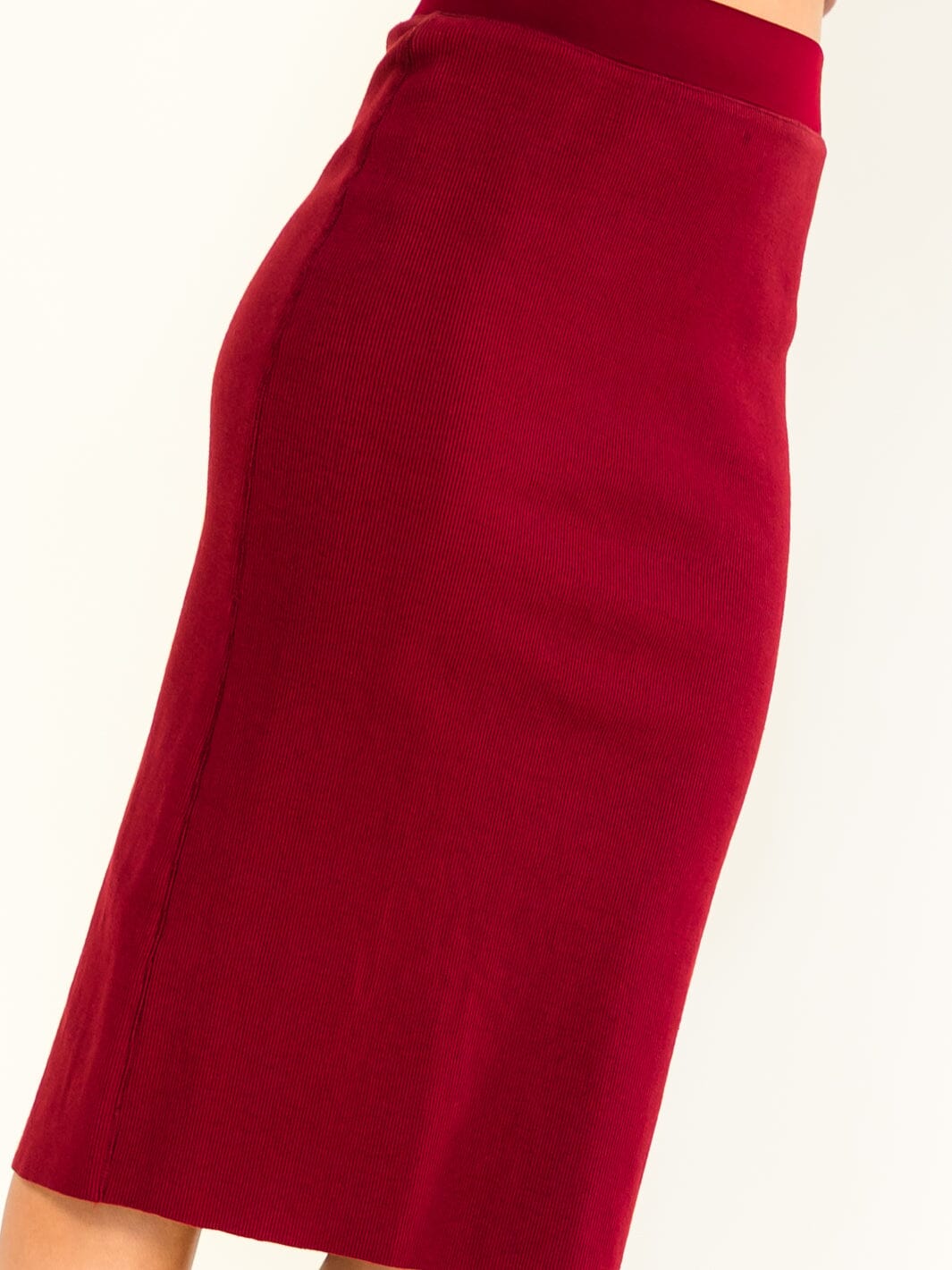 WOMEN'S ELASTIC WAIST RIBBED MIDI SKIRT