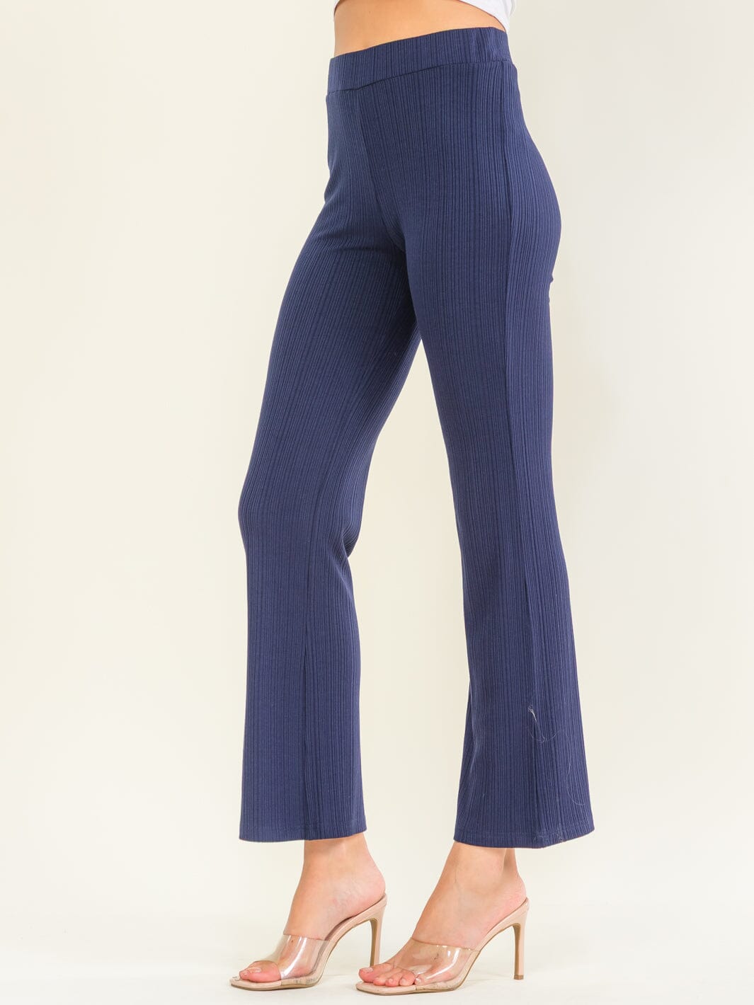 WOMEN'S ELASTIC WAIST RIBBED STRAIGHT LEG PANTS