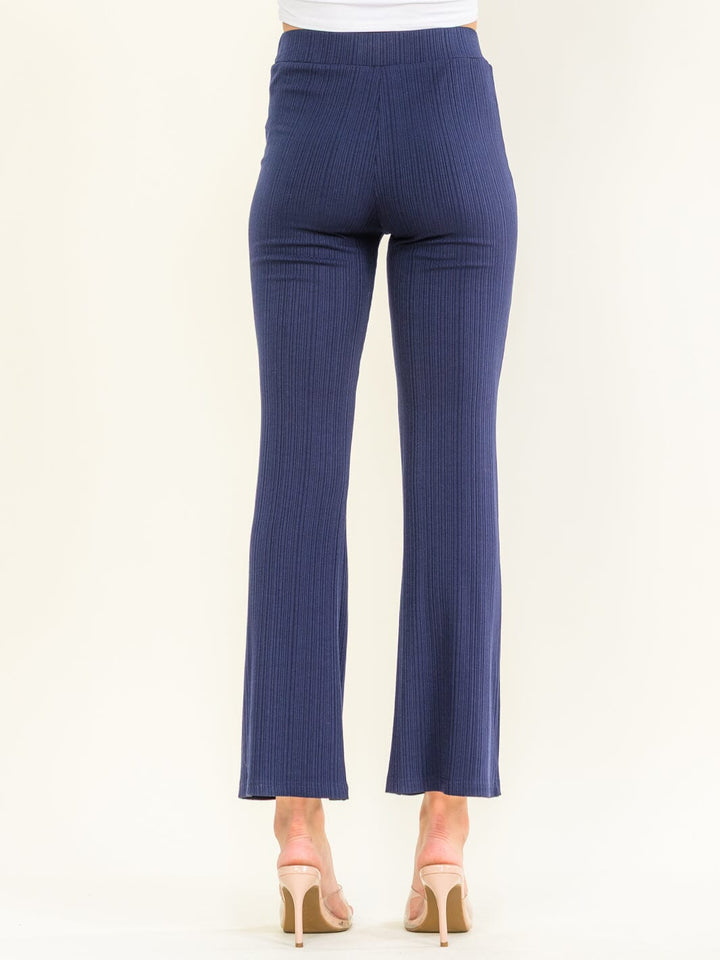 WOMEN'S ELASTIC WAIST RIBBED STRAIGHT LEG PANTS