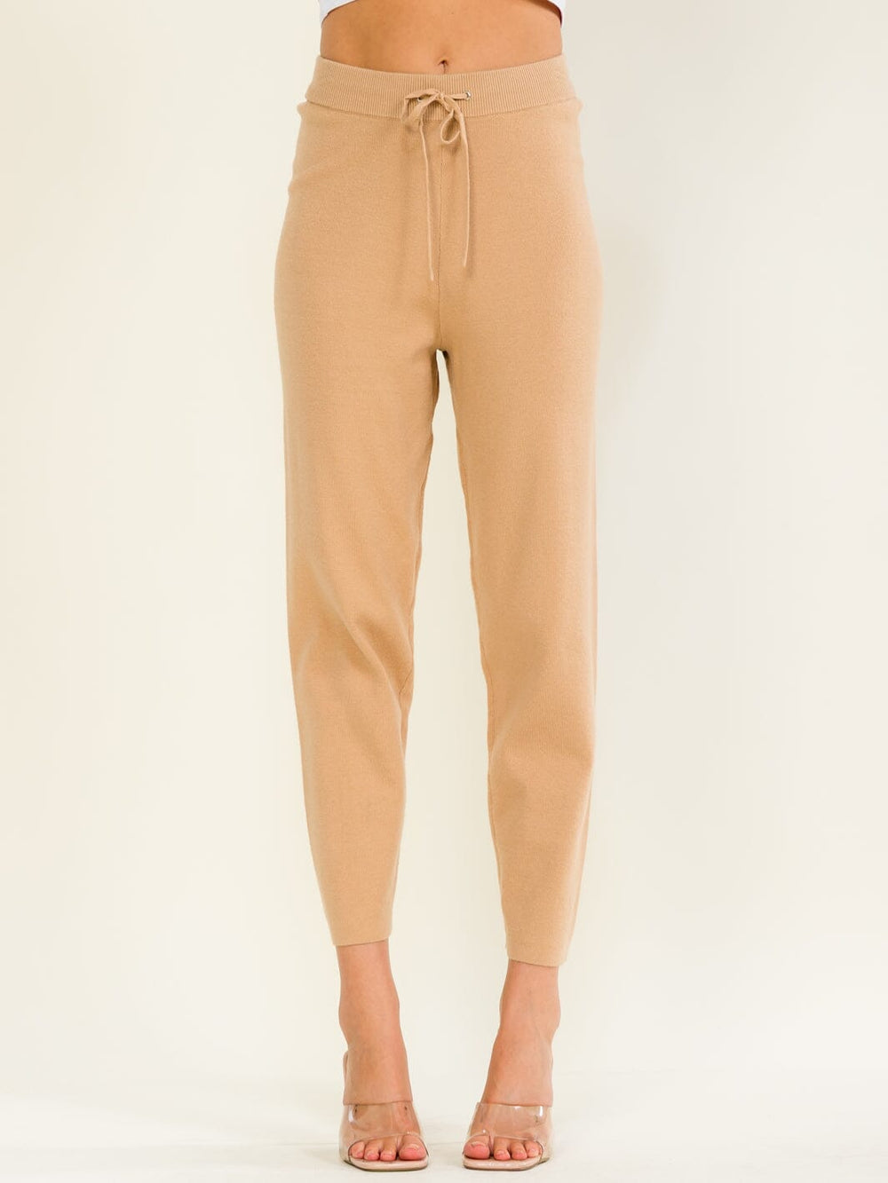 WOMEN'S ELASTIC WAIST SELF TIE JOGGER LEG PANTS