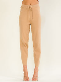 WOMEN'S ELASTIC WAIST SELF TIE JOGGER LEG PANTS
