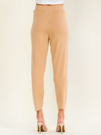 WOMEN'S ELASTIC WAIST SELF TIE JOGGER LEG PANTS