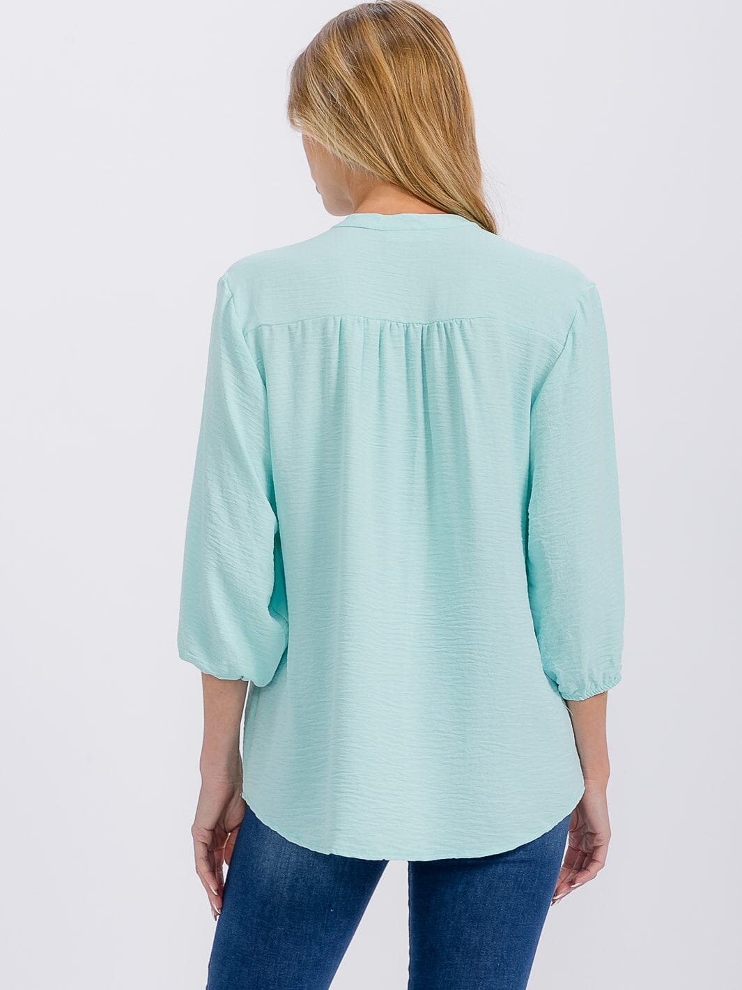 WOMEN'S 3/4 SLEEVE V-NECK HIGH-LOW BLOUSE