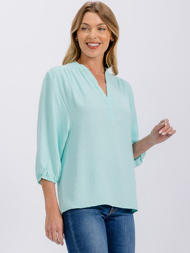 WOMEN'S 3/4 SLEEVE V-NECK HIGH-LOW BLOUSE