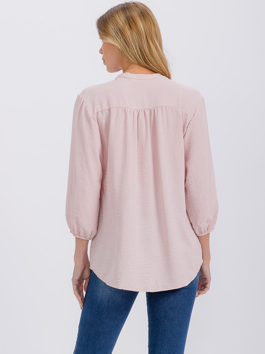WOMEN'S 3/4 SLEEVE V-NECK HIGH-LOW BLOUSE