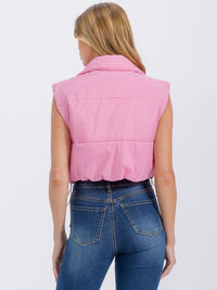 WOMEN'S SLEEVELESS ZIPPER CLOSURE PATCH PUFFER VEST