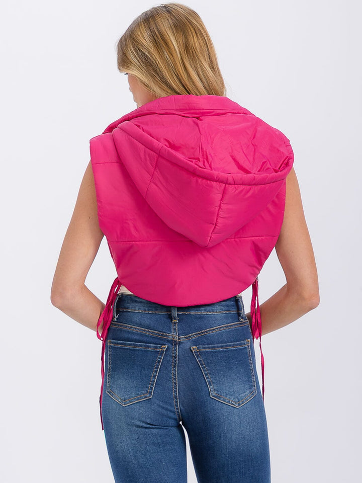 WOMEN'S SLEEVELESS ZIPPER CLOSURE PUFFER HOODED VEST
