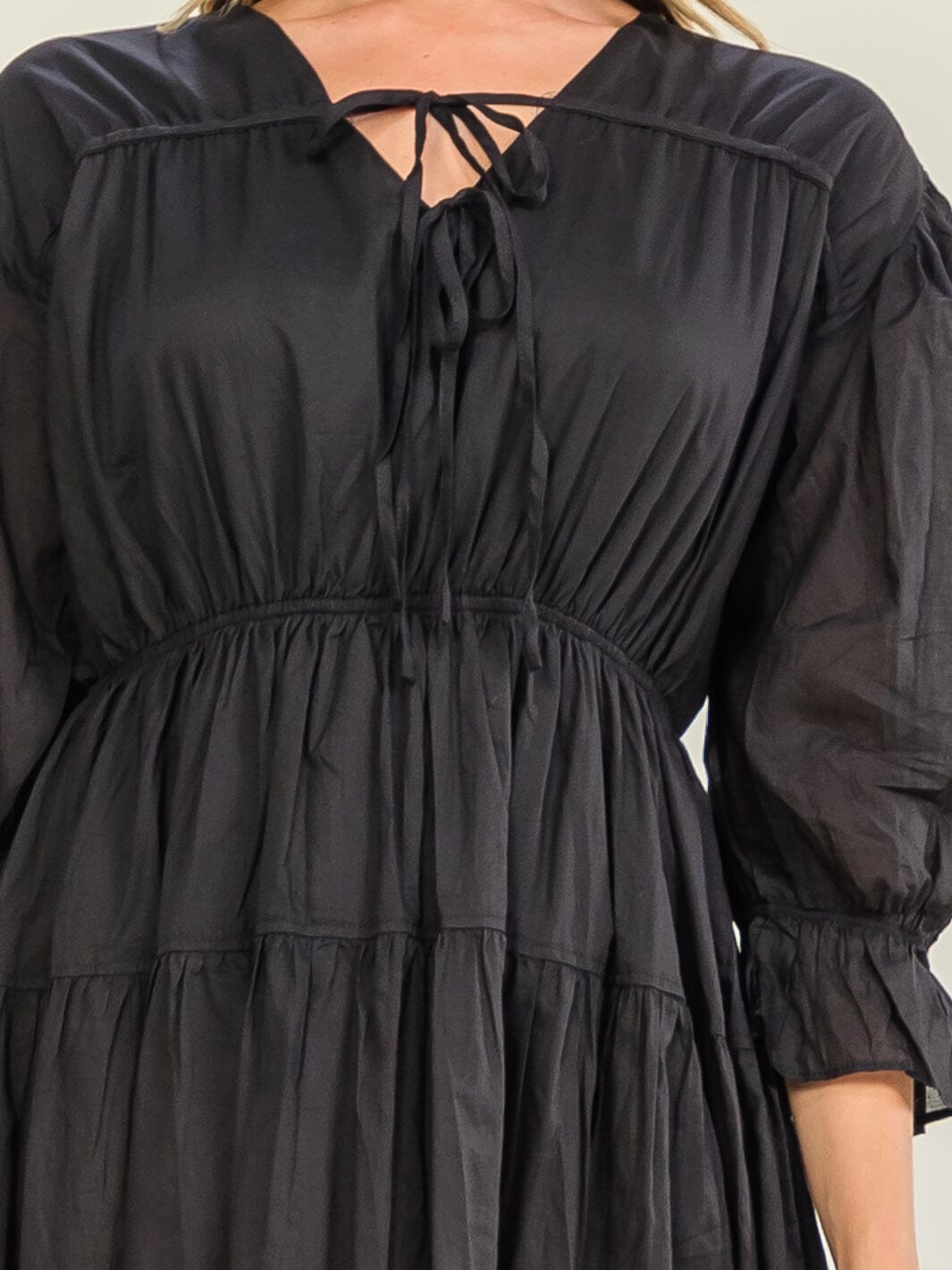WOMEN'S 3/4 SLEEVE V-NECK ELASTIC WAIST MAXI DRESS