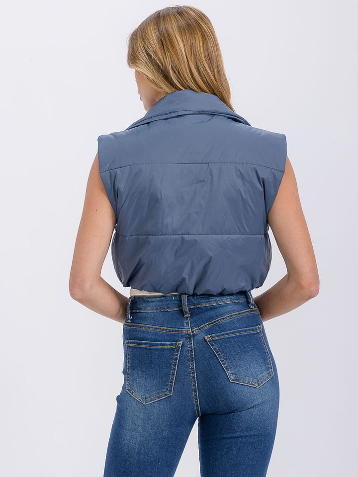 WOMEN'S SLEEVELESS ZIPPER CLOSURE PATCH PUFFER VEST