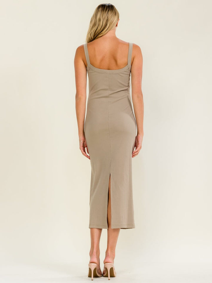 WOMEN'S SLEEVELES SQUARE NECK RIBBED MAXI DRESS