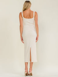 WOMEN'S SLEEVELES SQUARE NECK RIBBED MAXI DRESS