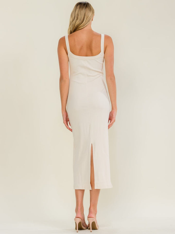 WOMEN'S SLEEVELES SQUARE NECK RIBBED MAXI DRESS