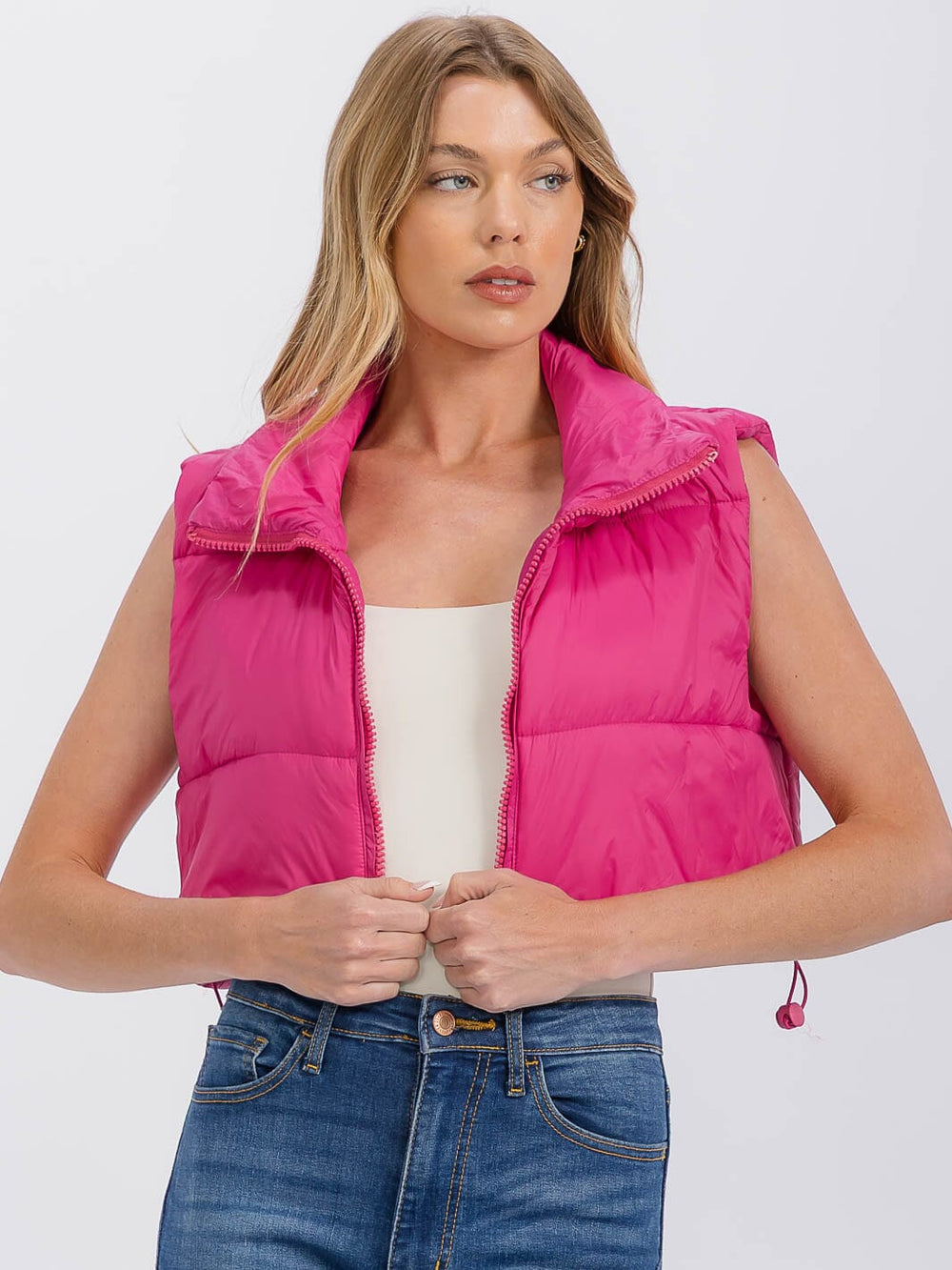 WOMEN'S SLEEVELESS ZIPPER CLOSURE PUFFER VEST
