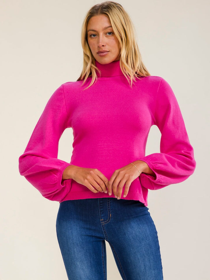 WOMEN'S LONG BALLOON SLEEVES TURTLE NECK TOP