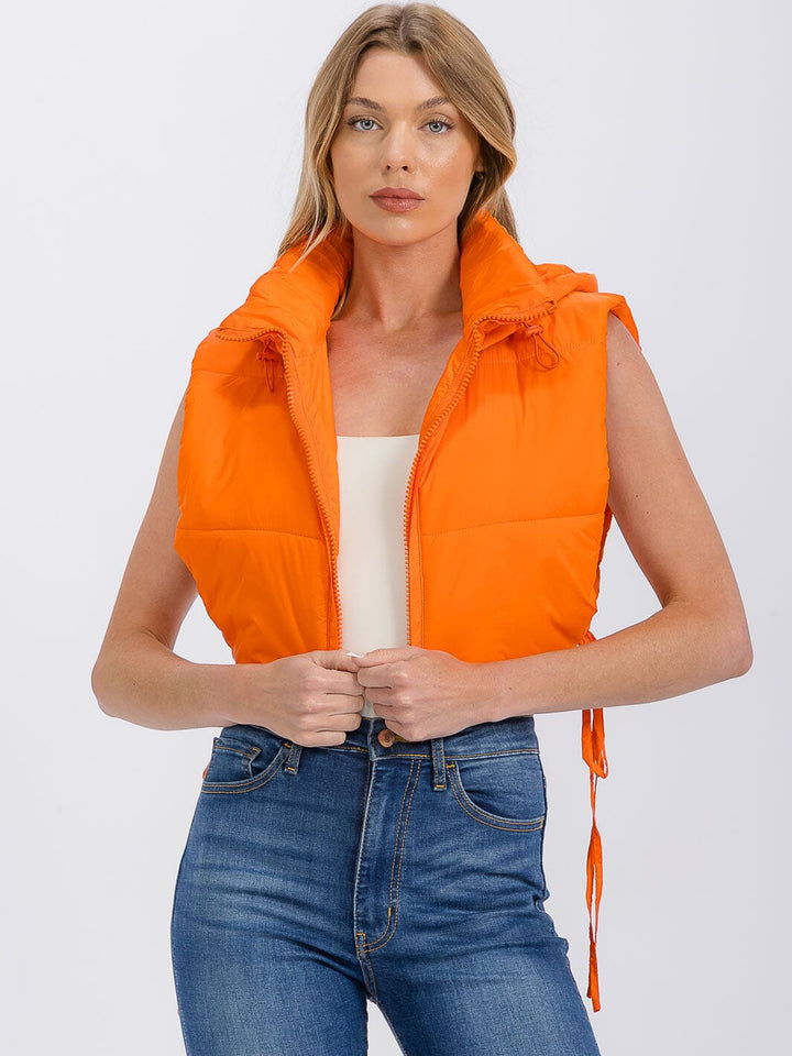 WOMEN'S SLEEVELESS ZIPPER CLOSURE PUFFER HOODED VEST