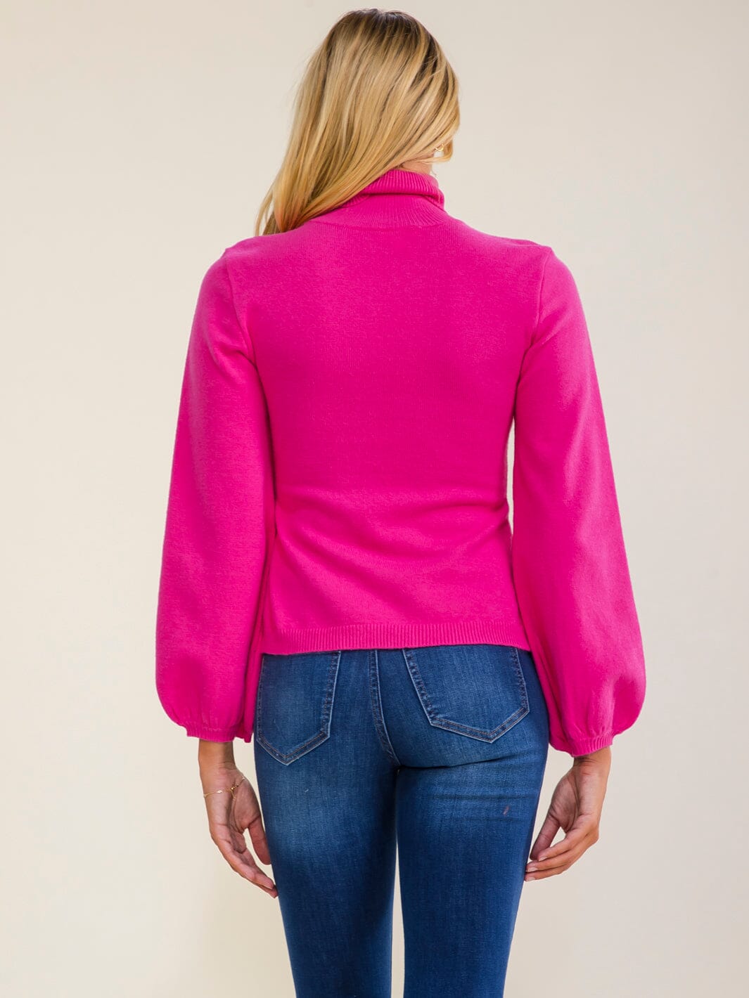 WOMEN'S LONG BALLOON SLEEVES TURTLE NECK TOP
