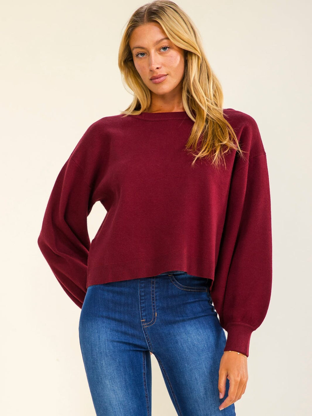 WOMEN'S LONG BALLOON SLEEVE PULLOVER SWEATER