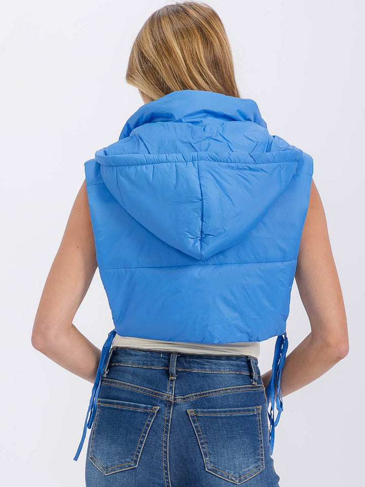 WOMEN'S SLEEVELESS ZIPPER CLOSURE PUFFER HOODED VEST