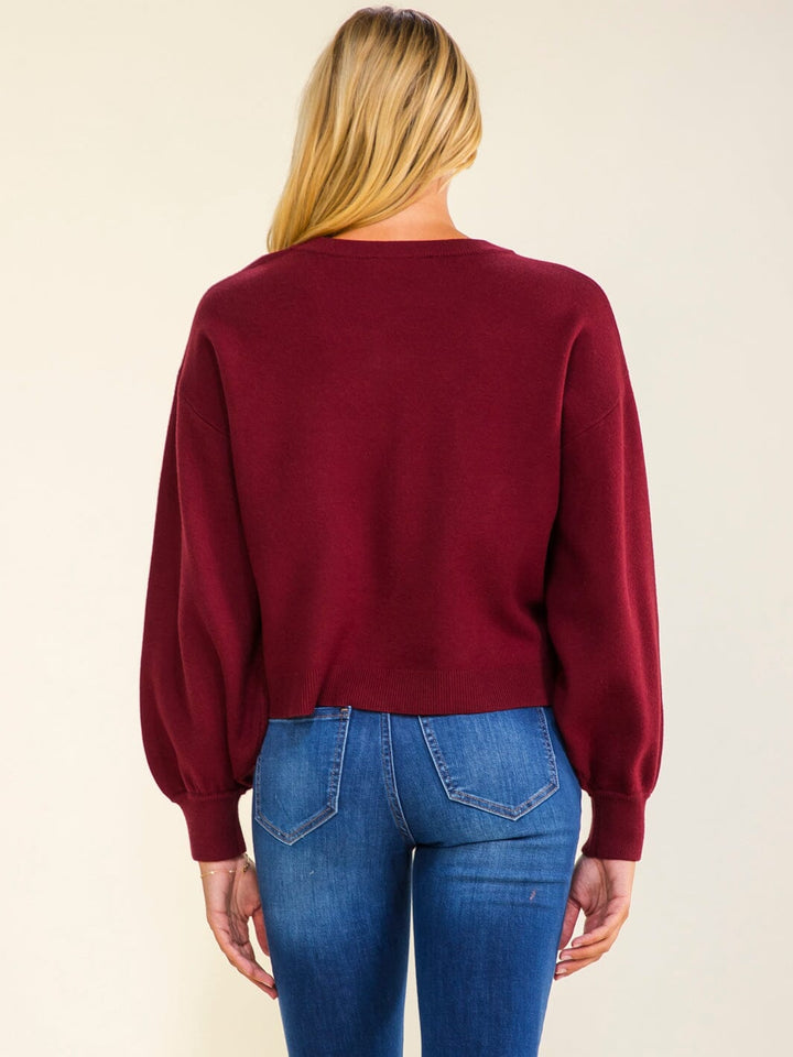 WOMEN'S LONG BALLOON SLEEVE PULLOVER SWEATER