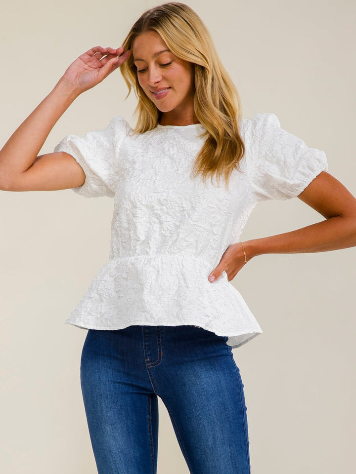 WOMEN'S SHORT PUFF SLEEVE DETAILED PEPLUM BLOUSE