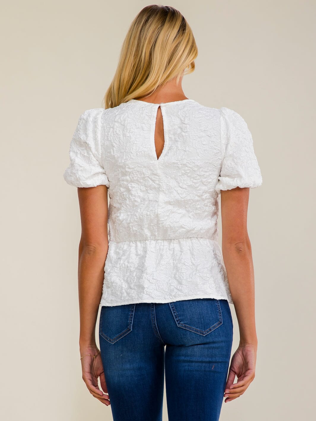 WOMEN'S SHORT PUFF SLEEVE DETAILED PEPLUM BLOUSE