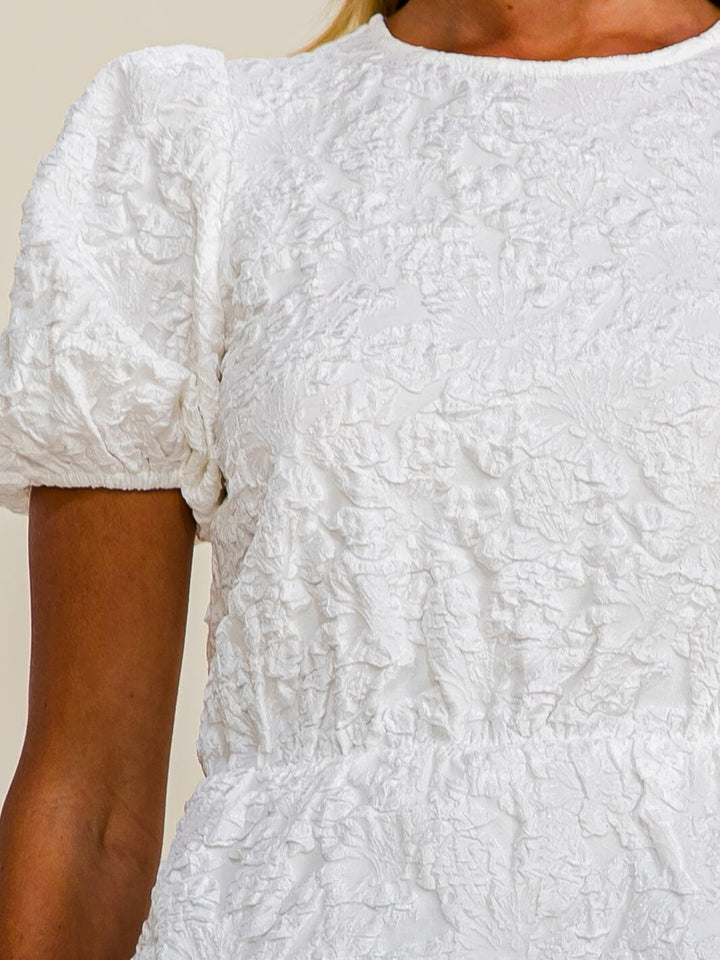 WOMEN'S SHORT PUFF SLEEVE DETAILED PEPLUM BLOUSE