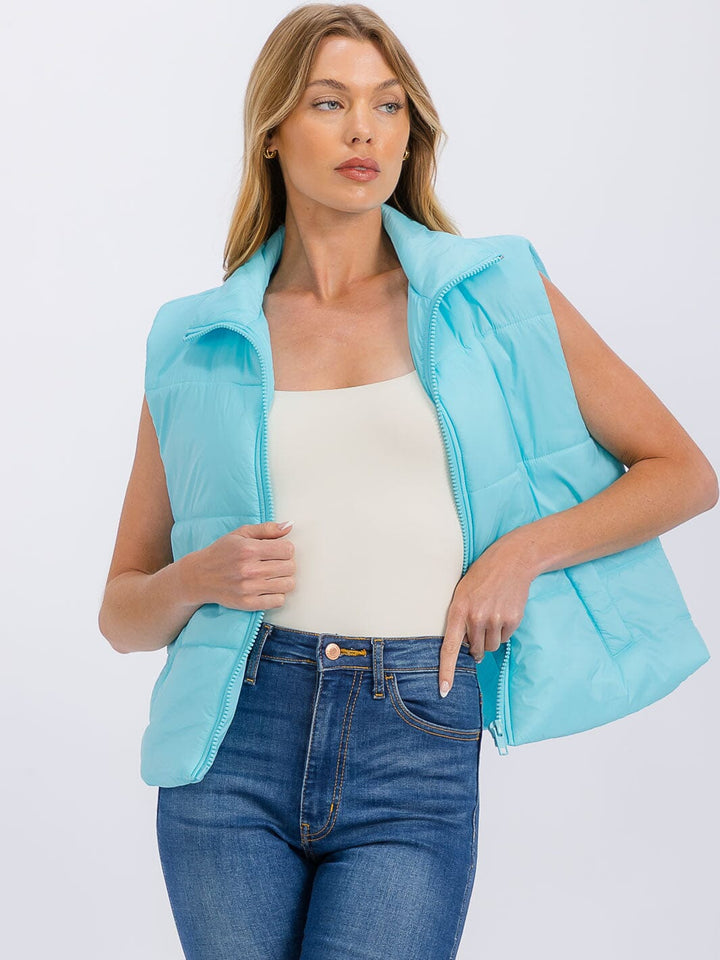WOMEN'S SLEEVELESS ZIPPER CLOSURE PUFFER VEST