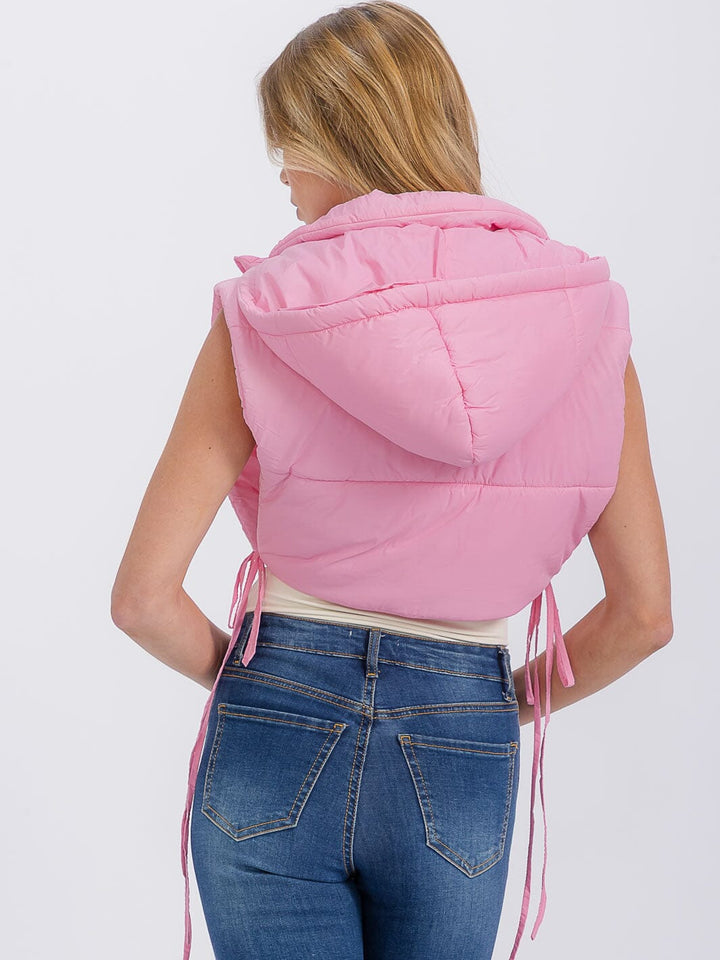 WOMEN'S SLEEVELESS ZIPPER CLOSURE PUFFER HOODED VEST