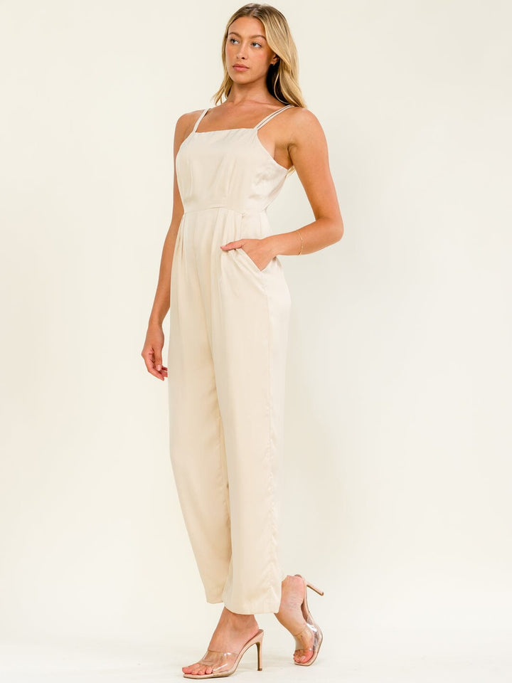 WOMEN'S SLEEVELESS FRONT POCKETS OPEN BACK STRAIGHT LEG JUMPSUIT